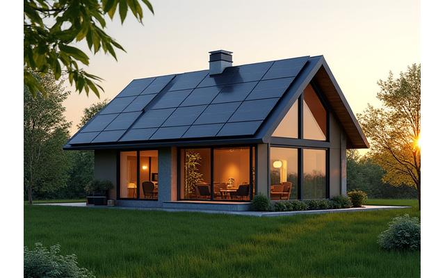 Šiuolaikinis gyvenamasis namas Lietuvoje su integruotomis, estetiškai atrodančiomis perovskito saulės baterijomis