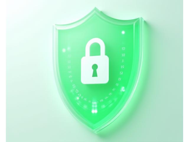 Žalias apsaugos skydas su stilizuotu užrakto simboliu ir elektroniniais simboliais fone, simbolizuojantis GDPR atitiktį ir duomenų saugumą.